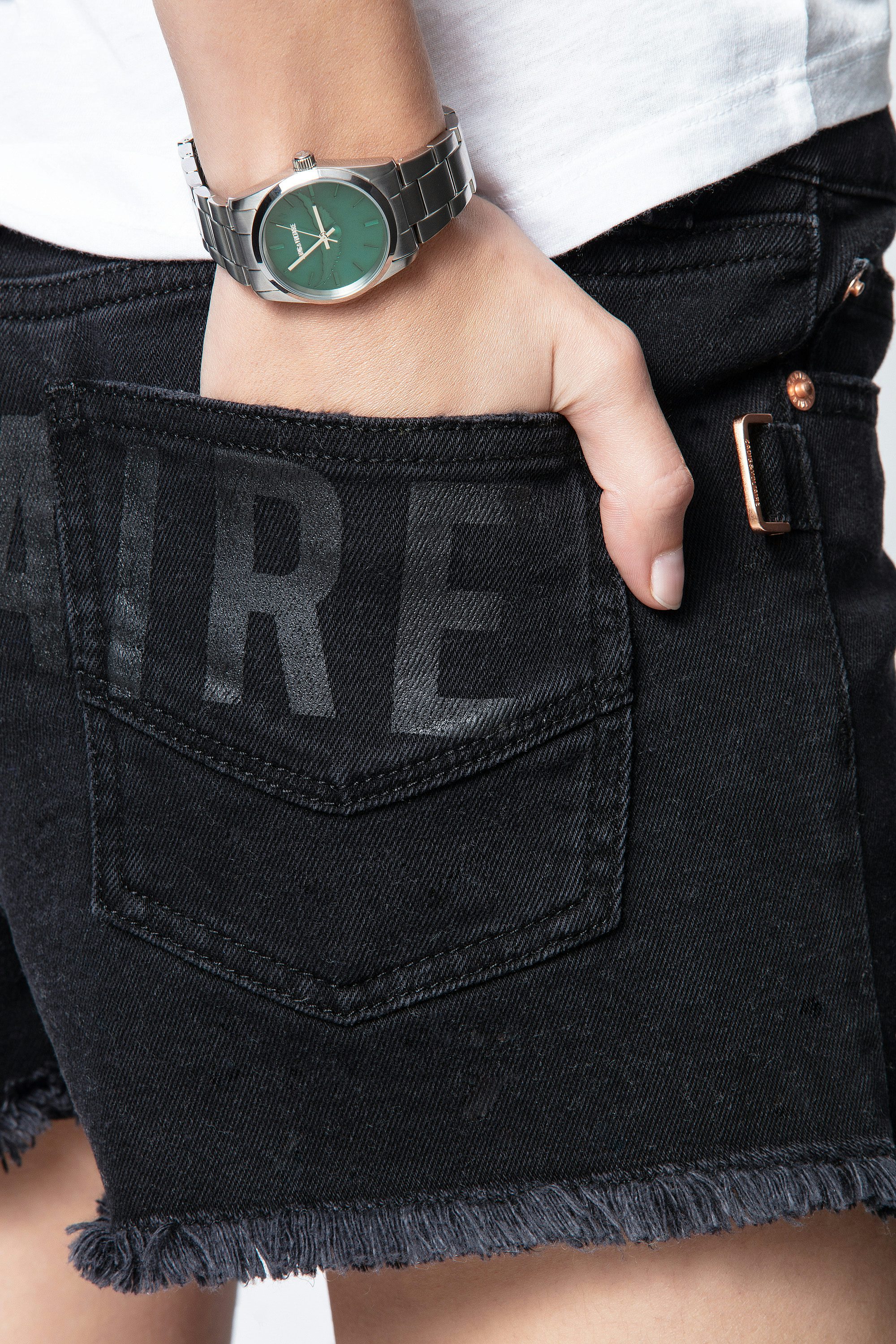 Zadig Wings Watch - Stainless steel watch with green dial and wing motifs.